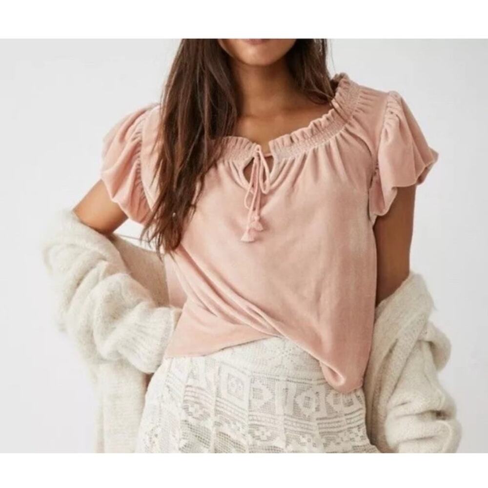 NWOT Free People Terese Velour Pink Tint Blouse Sz XS